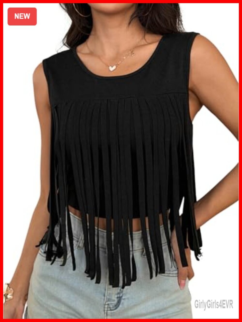 Fringe Crop Tank Top Sleeveless Western Cowgirl Concert Shirt